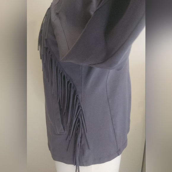 J50 Yest Jacket Womens Gray Cotton Stretch Full Zip Western Fringe Embroidered - Picture 10 of 12